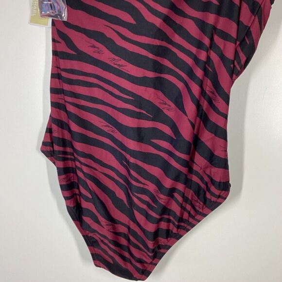 Michael Kors Maroon Animal Stripe Stretch Swimsuit - Picture 8 of 9